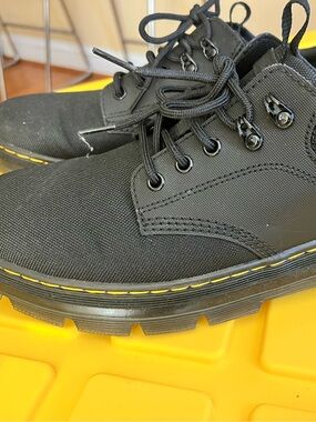 Dr. Martens Black Canvas Low Lace-Up Boots with Yellow Stitching